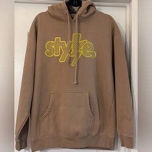 Style Men's Lg Graphic Pullover Tan Hoodie. Chest Graphic "Style" In Bold Yellow